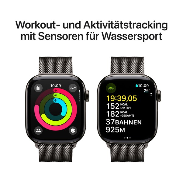 Apple Watch Series 10 GPS + Cellular, 42 mm Titangehäuse Schiefer, Milanaise Armband Schiefer