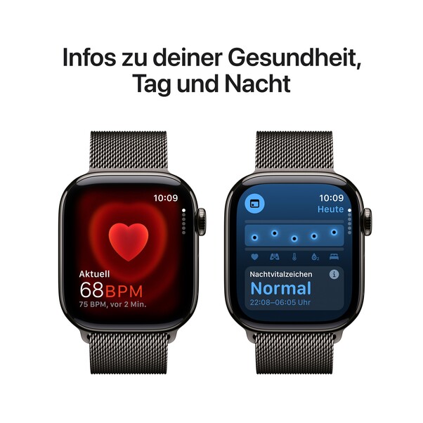 Apple Watch Series 10 GPS + Cellular, 42 mm Titangehäuse Schiefer, Milanaise Armband Schiefer