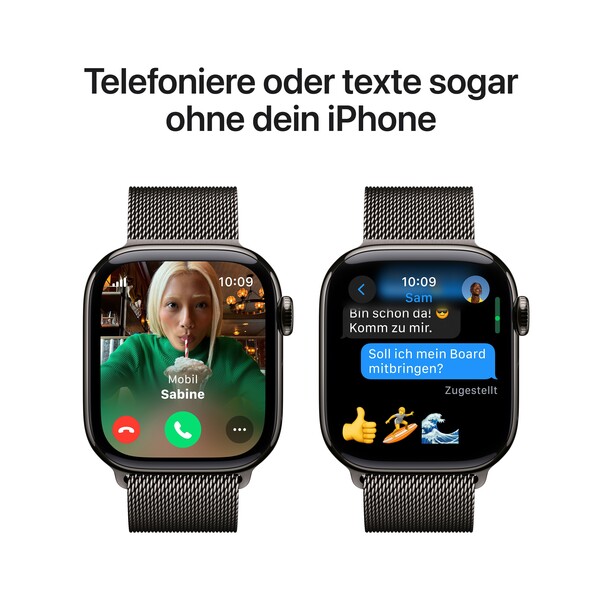 Apple Watch Series 10 GPS + Cellular, 42 mm Titangehäuse Schiefer, Milanaise Armband Schiefer
