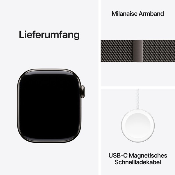 Apple Watch Series 10 GPS + Cellular, 42 mm Titangehäuse Schiefer, Milanaise Armband Schiefer