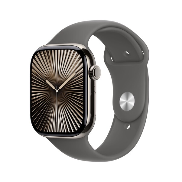 Apple Watch Series 10 GPS + Cellular, 46 mm Titangehäuse Natur, Sportarmband Steingrau ­− M/L