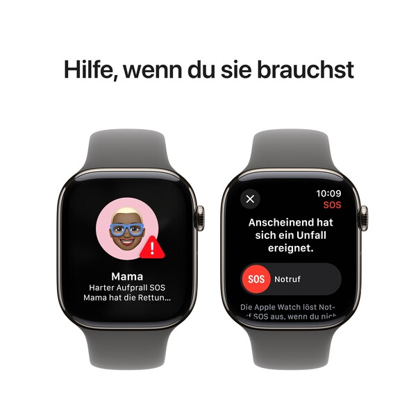 Apple Watch Series 10 GPS + Cellular, 46 mm Titangehäuse Natur, Sportarmband Steingrau ­− M/L