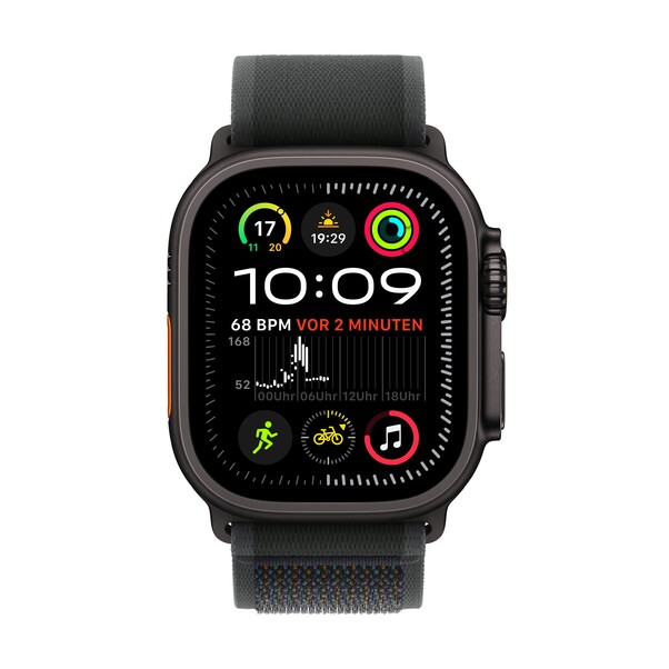 Apple Watch Ultra 2 GPS + Cellular, 49 mm Titangehäuse Schwarz, Trail Loop Schwarz – M/L