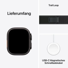 Apple Watch Ultra 2 GPS + Cellular, 49 mm Titangehäuse Schwarz, Trail Loop Schwarz – M/L