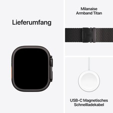 Sie sehen das Produktbild 09 von Apple Watch Ultra 2 GPS + Cellular, 49 mm Titangehäuse Schwarz, Milanaise Armband Titan Schwarz – S Apple Watch Ultra 2 GPS + Cellular, 49 mm Titangehäuse Schwarz, Milanaise Armband Titan Schwarz – S