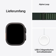 Apple Watch Ultra 2 GPS + Cellular, 49 mm Titangehäuse Schwarz, Alpine Loop Dunkelgrün − Large