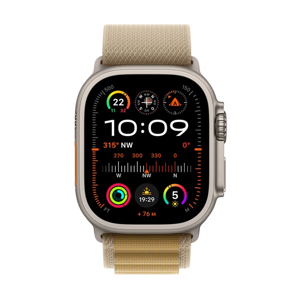 Apple Watch Ultra 2 GPS + Cellular, 49 mm Titangehäuse Natur, Alpine Loop Mandel – Medium