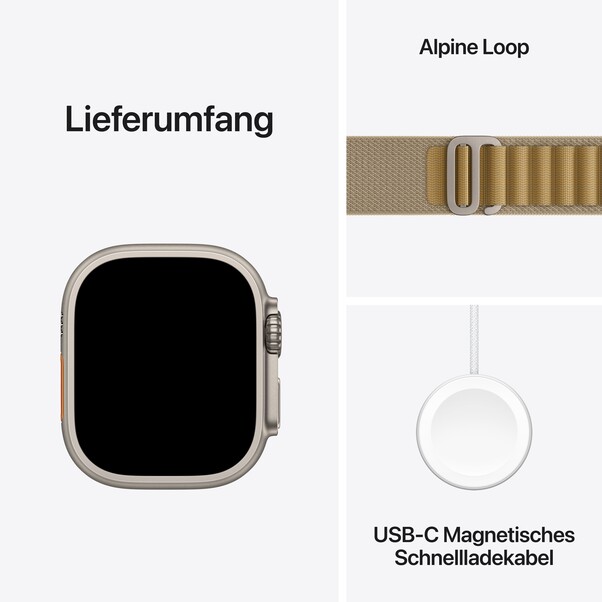 Apple Watch Ultra 2 GPS + Cellular, 49 mm Titangehäuse Natur, Alpine Loop Mandel – Small