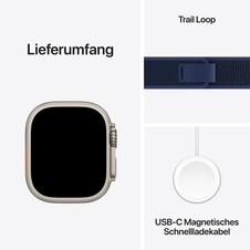 Apple Watch Ultra 2 GPS + Cellular, 49 mm Titangehäuse Natur, Trail Loop Blau – S/M