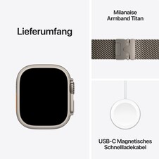 Sie sehen das Produktbild 09 von Apple Watch Ultra 2 GPS + Cellular, 49 mm Titangehäuse Natur, Milanaise Armband Titan Natur – M Apple Watch Ultra 2 GPS + Cellular, 49 mm Titangehäuse Natur, Milanaise Armband Titan Natur – M